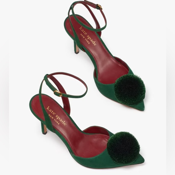 kate spade New York Women's Amour Pom Pom Ankle Strap High Heel Pumps in Green - Picture 5 of 12